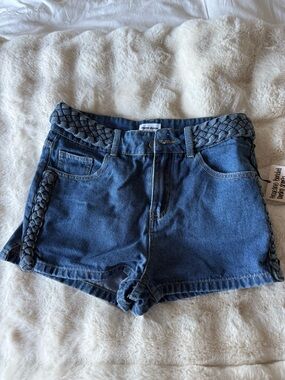 superdown Braided Trim Denim Shorts - Dark Blue